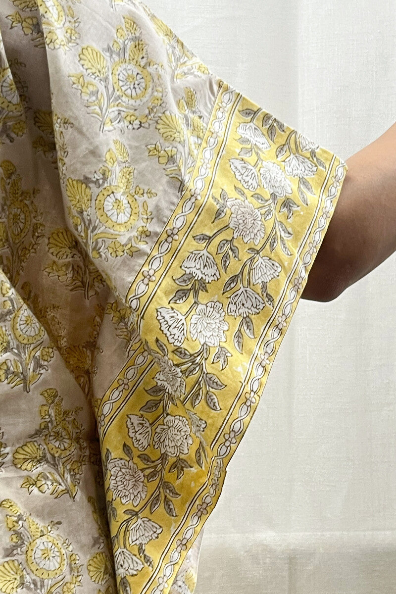 Grey Hand Block-Printed Kaftan
