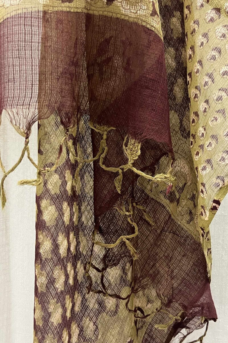 Olive Green Hand Block-Printed Dupatta