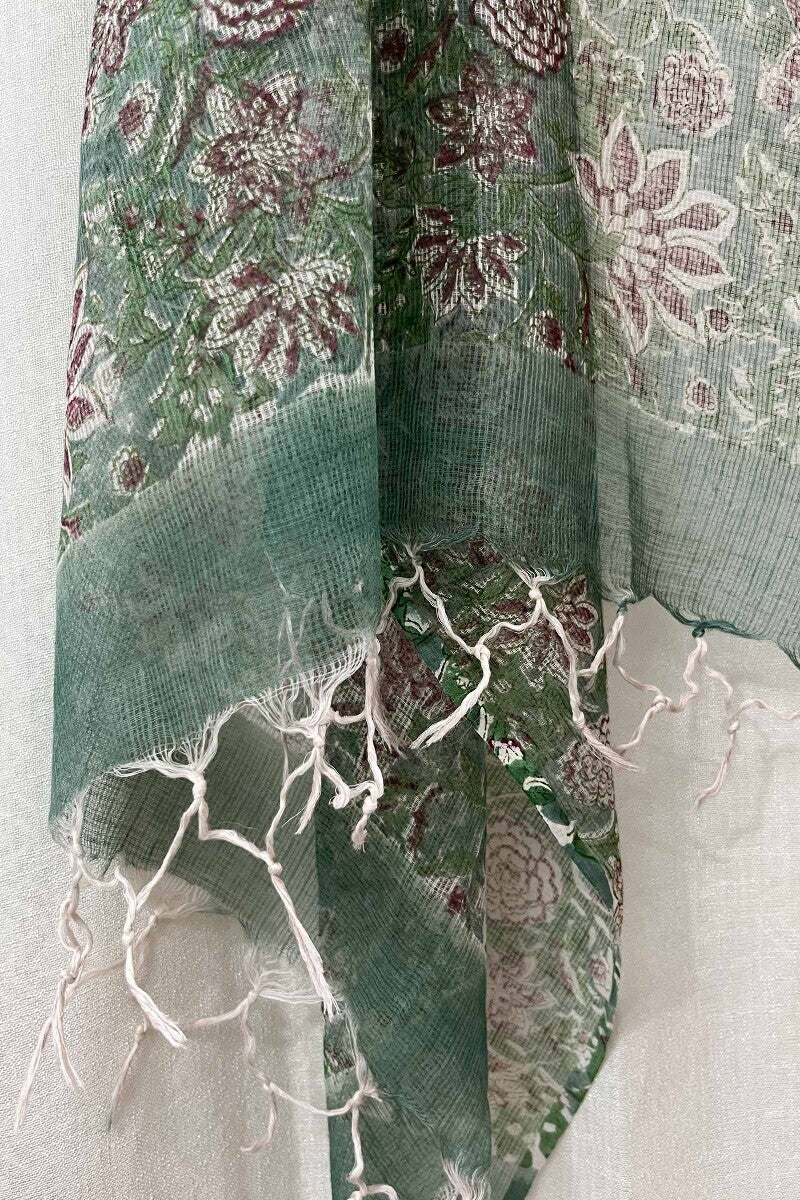 Green Hand Block-Printed Dupatta