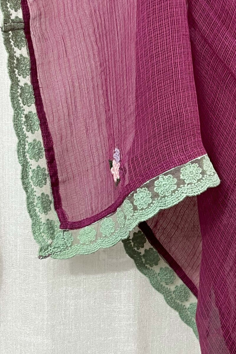 Pink Embroidered Kota Dupatta