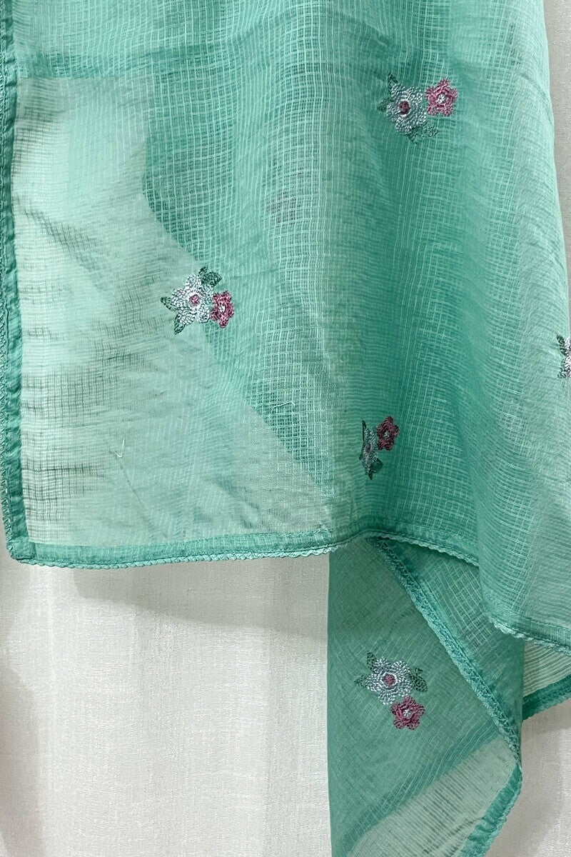 Green Embroidered Kota Dupatta