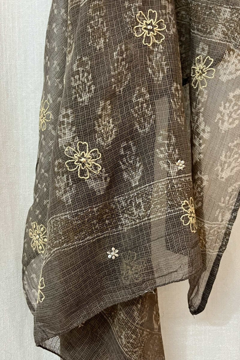 Akola Brown Embroidered Dupatta