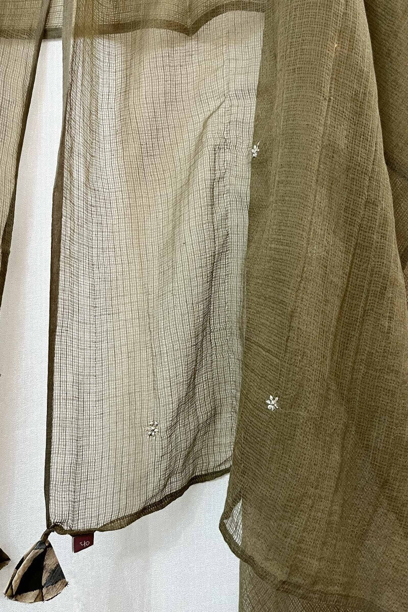 Olive Green Embroidered Dupatta