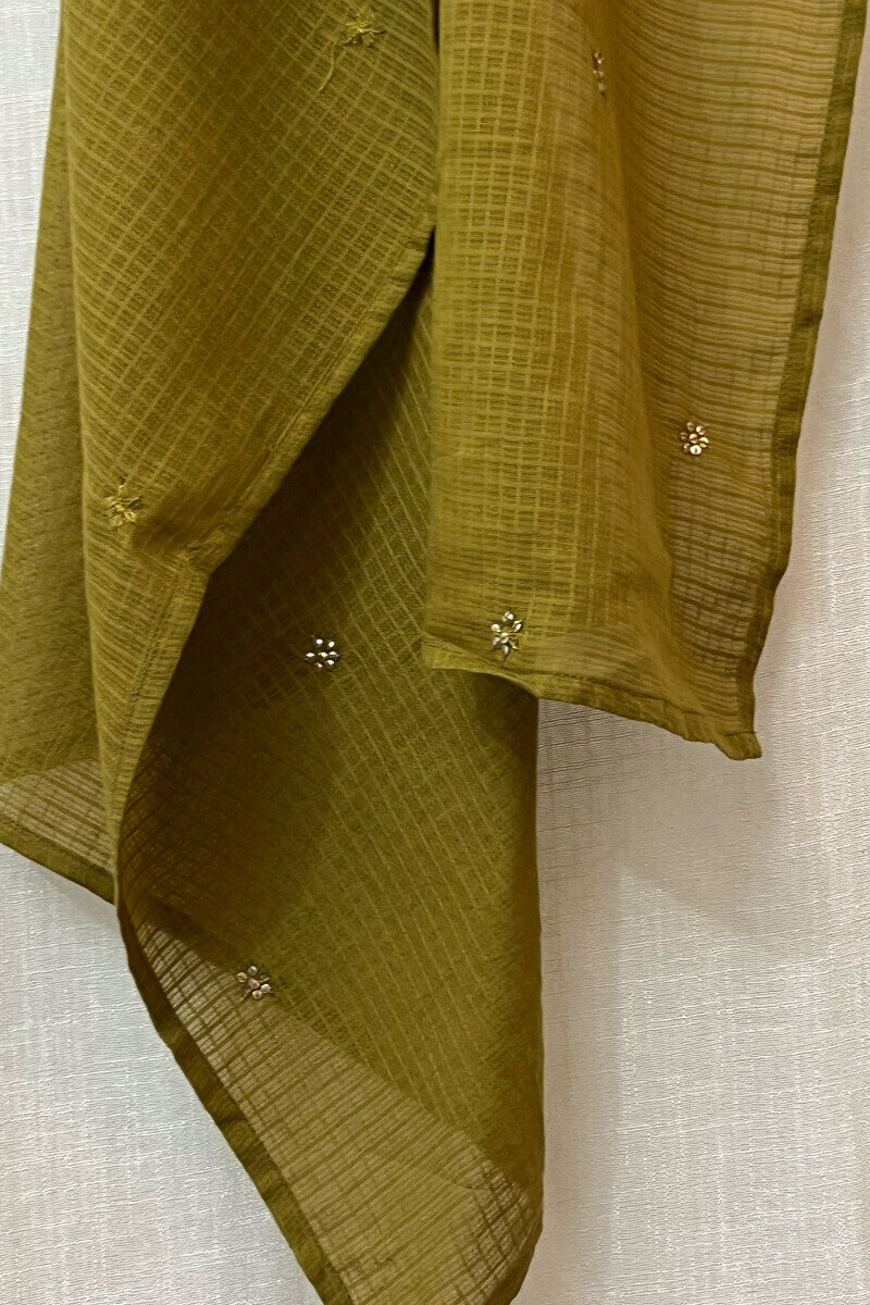 Olive Green Embroidered Kota Dupatta