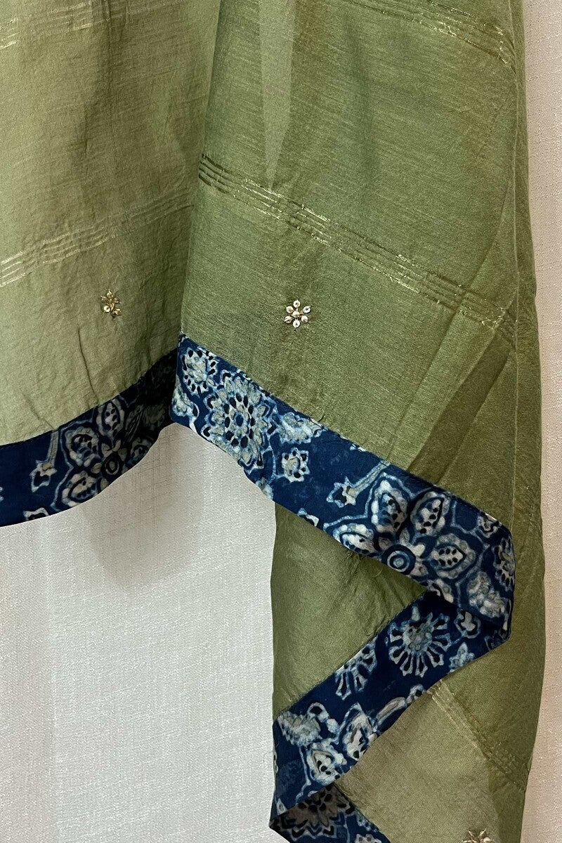 Green Embroidered Chanderi Dupatta