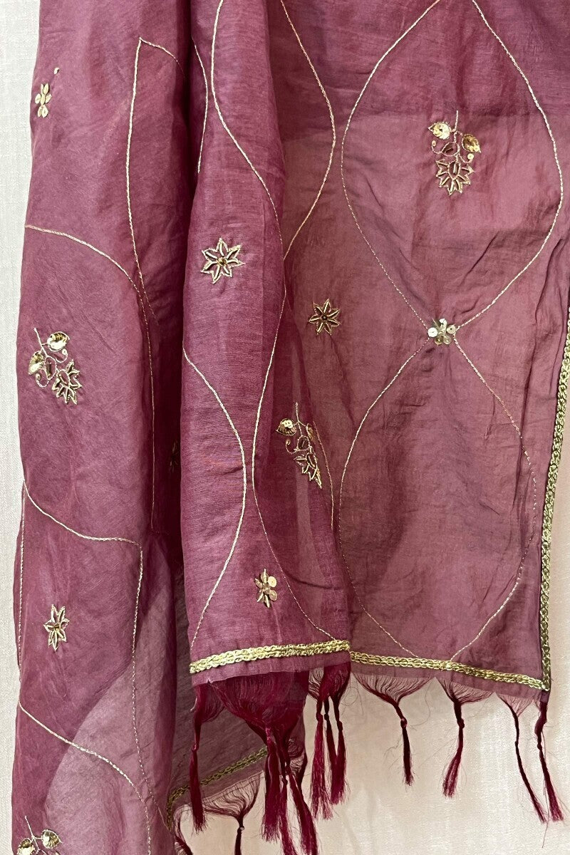 Purple Embroidered Chanderi Dupatta