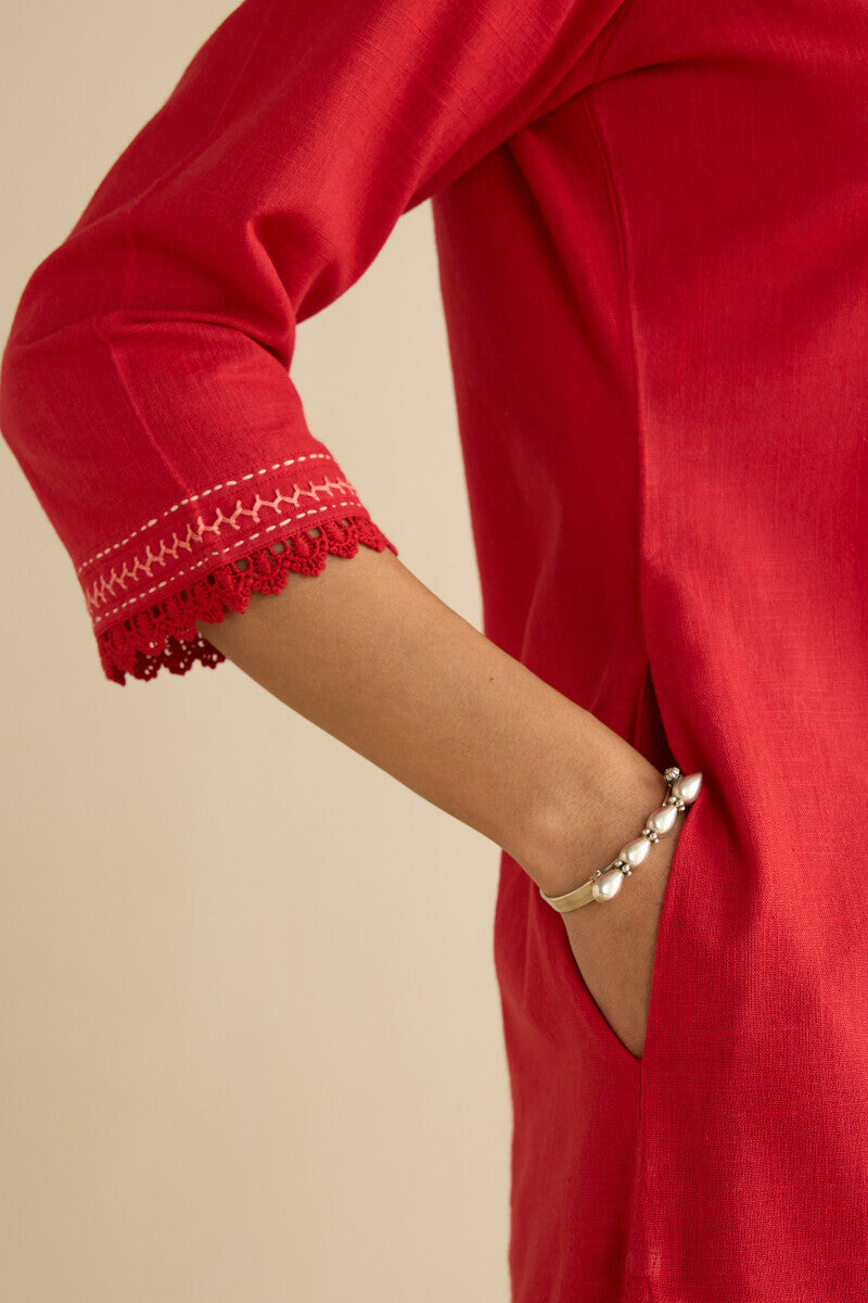 Kashida Kiara Red Kurta