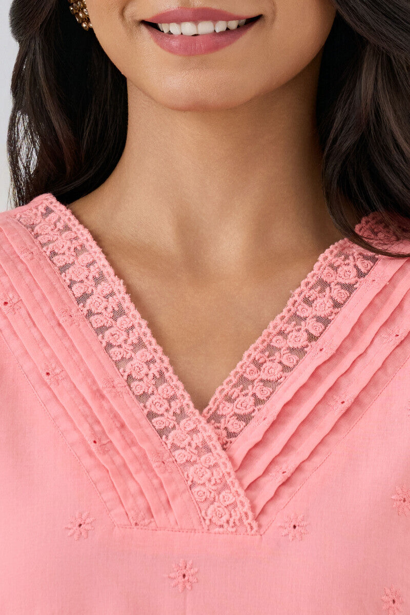 Roza Aliza Pink Schiffli Kurta