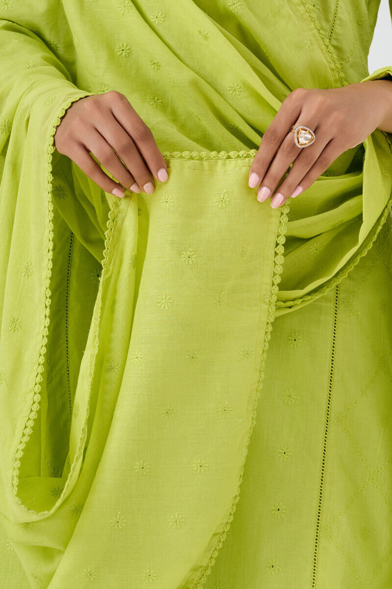 Roza Aafiyah Green Schiffli Dupatta