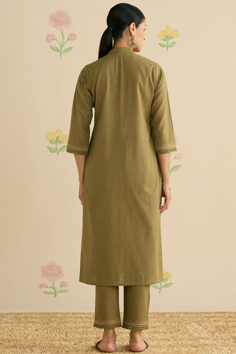 Kashida Kiara Olive Green Kurta