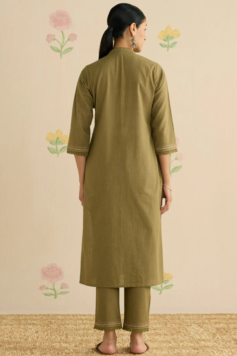 Surplus: Kashida Kiara Olive Green Kurta