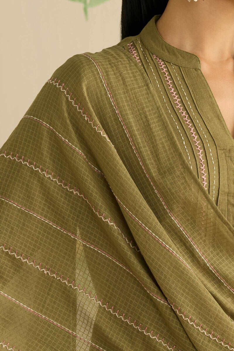 Kashida Kiara Olive Green Dupatta