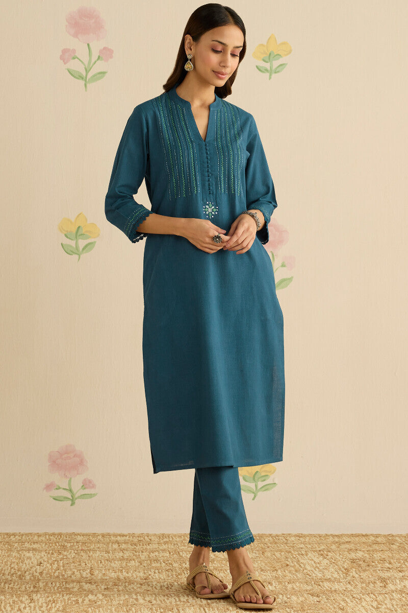 Kashida Kiara Blue Kurta