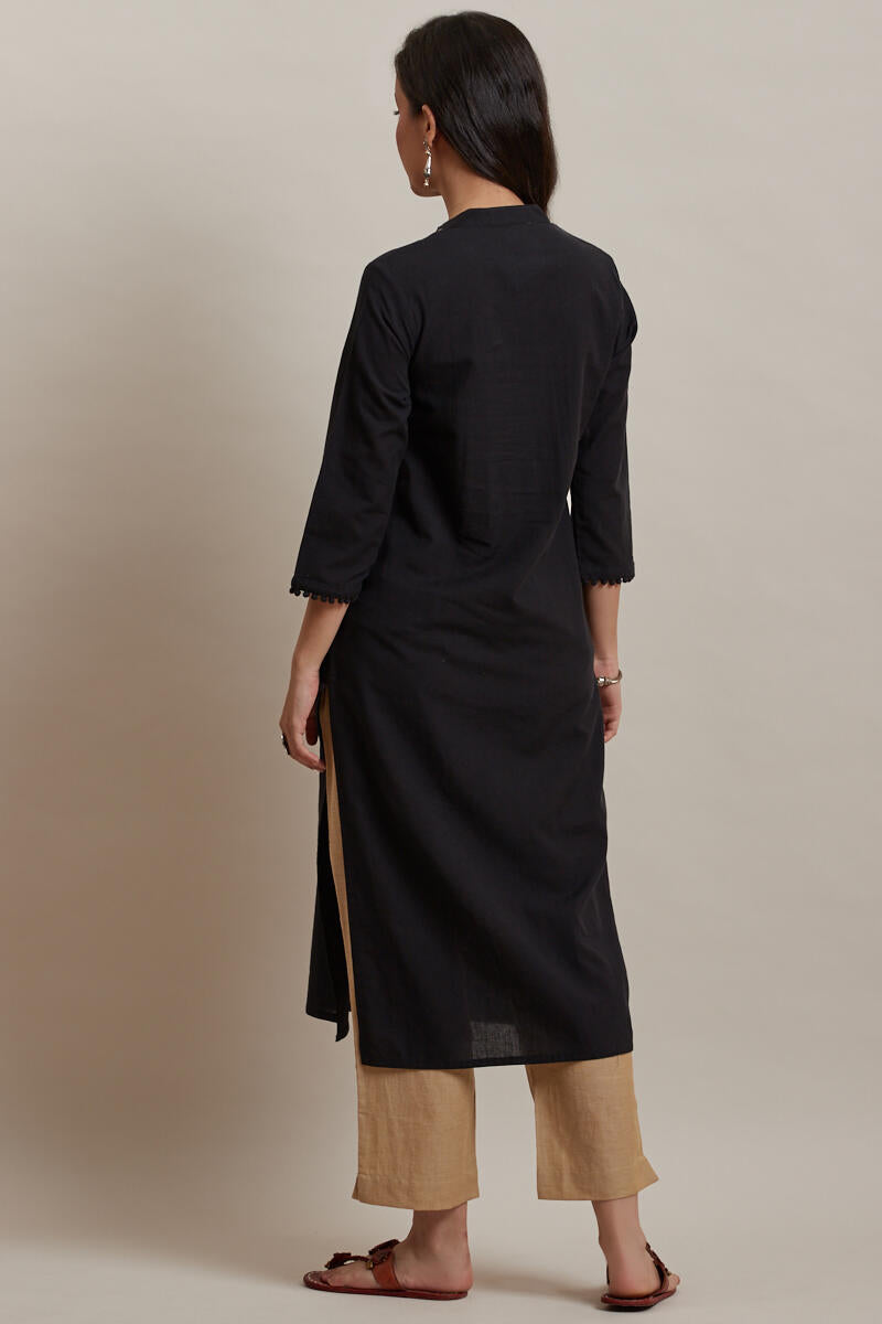 Kashida Black Kurta