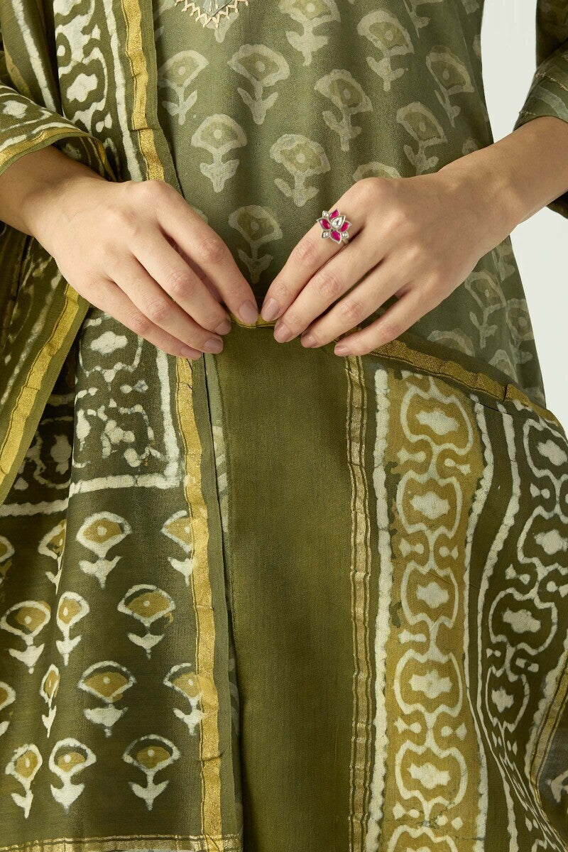 Sehra Zarah Green Dabu Chanderi Dupatta