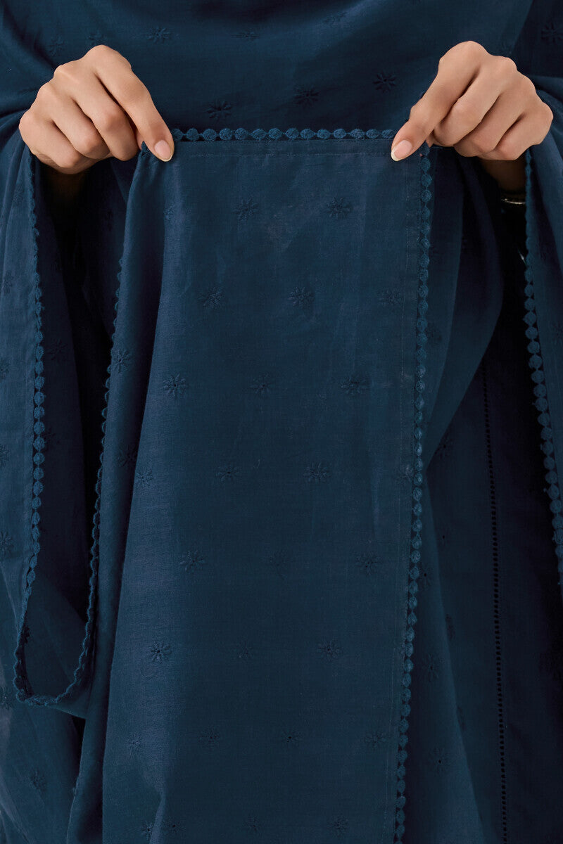 Roza Aafiyah Navy Blue Schiffli Dupatta