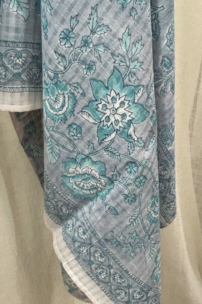 Grey Hand Block-Printed Cotton Dobby Dupatta