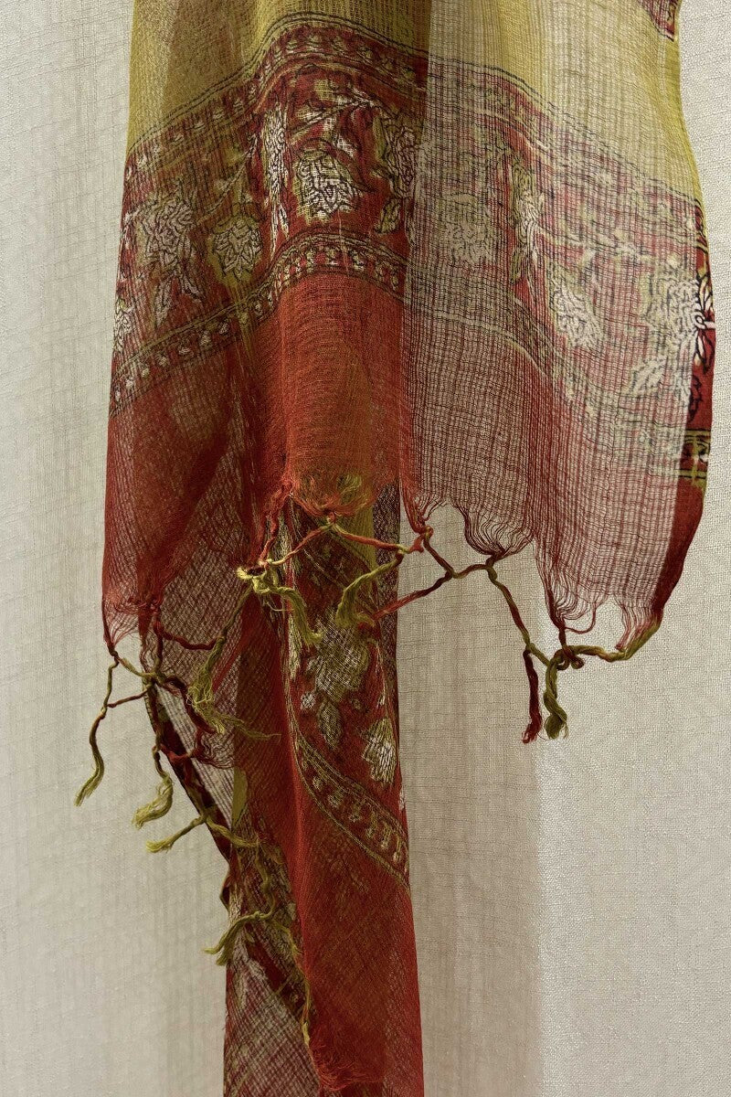 Red Hand Block-Printed Dupattas