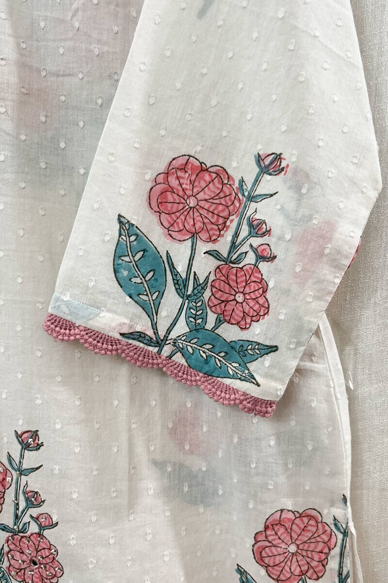 White Cotton Dobby Sanganeri Kurta