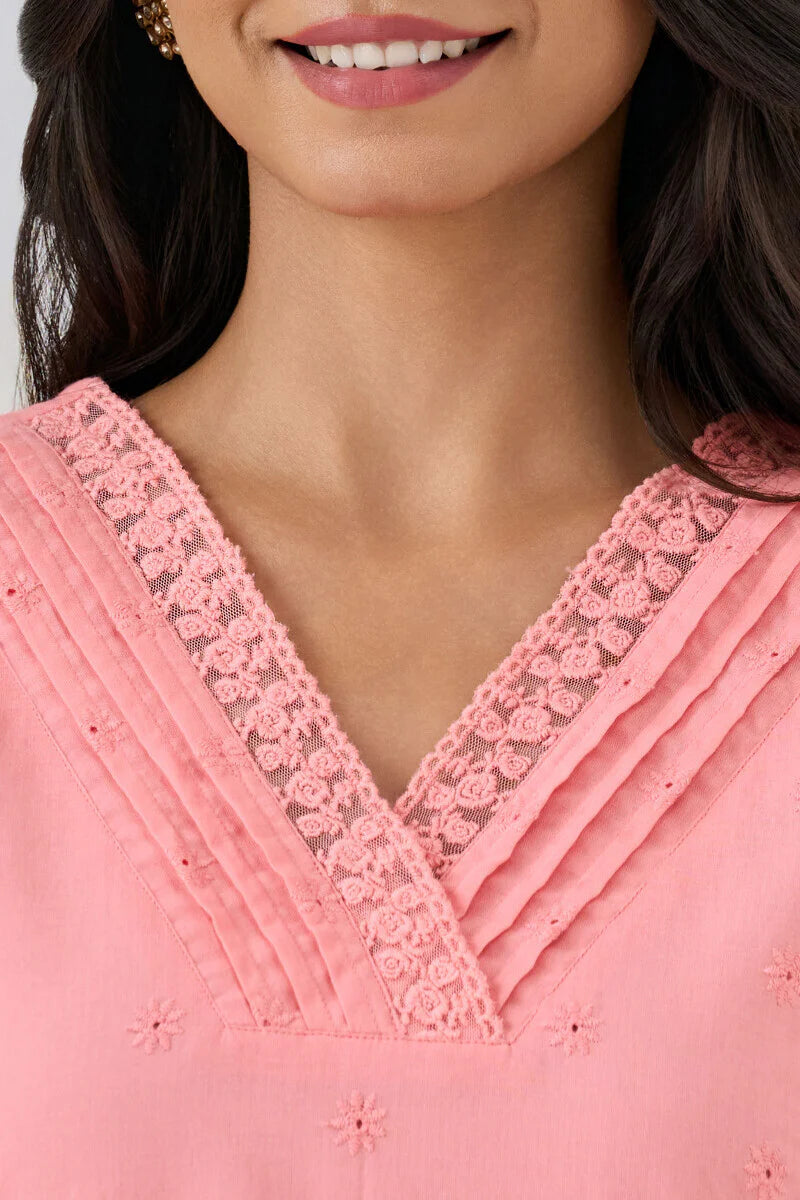 Surplus: Roza Aliza Pink Schiffli Kurta
