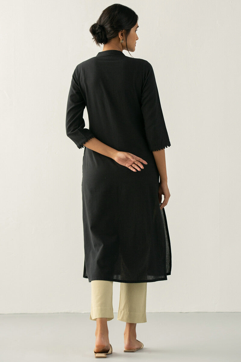 Kashida Maya Black Handloom Kurta