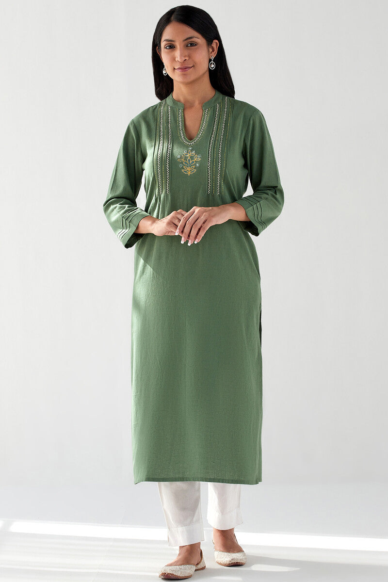 Kashida Meera Flax Cotton Kurta