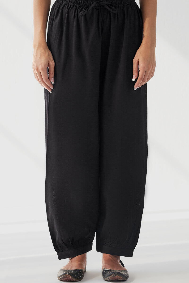 Sehra Zoya Black Rayon Slub Izhaar Pants