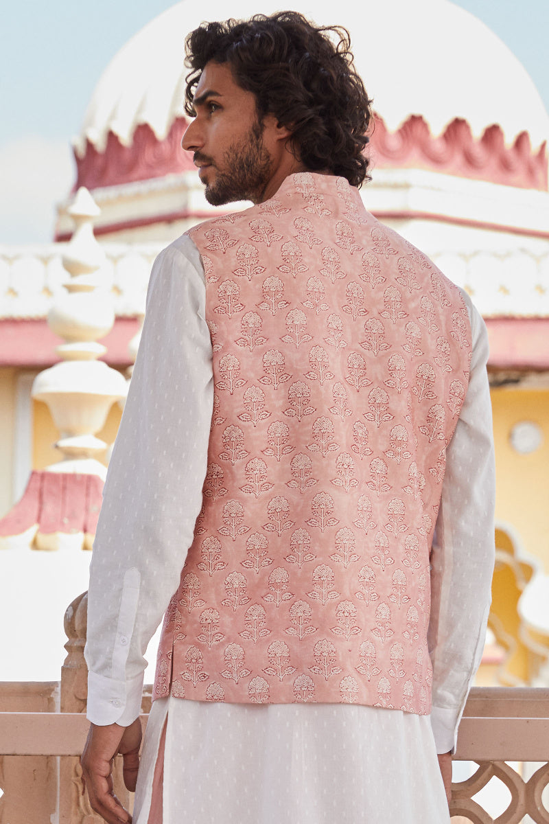 Safar Chanderi Block Printed Nehru Jacket