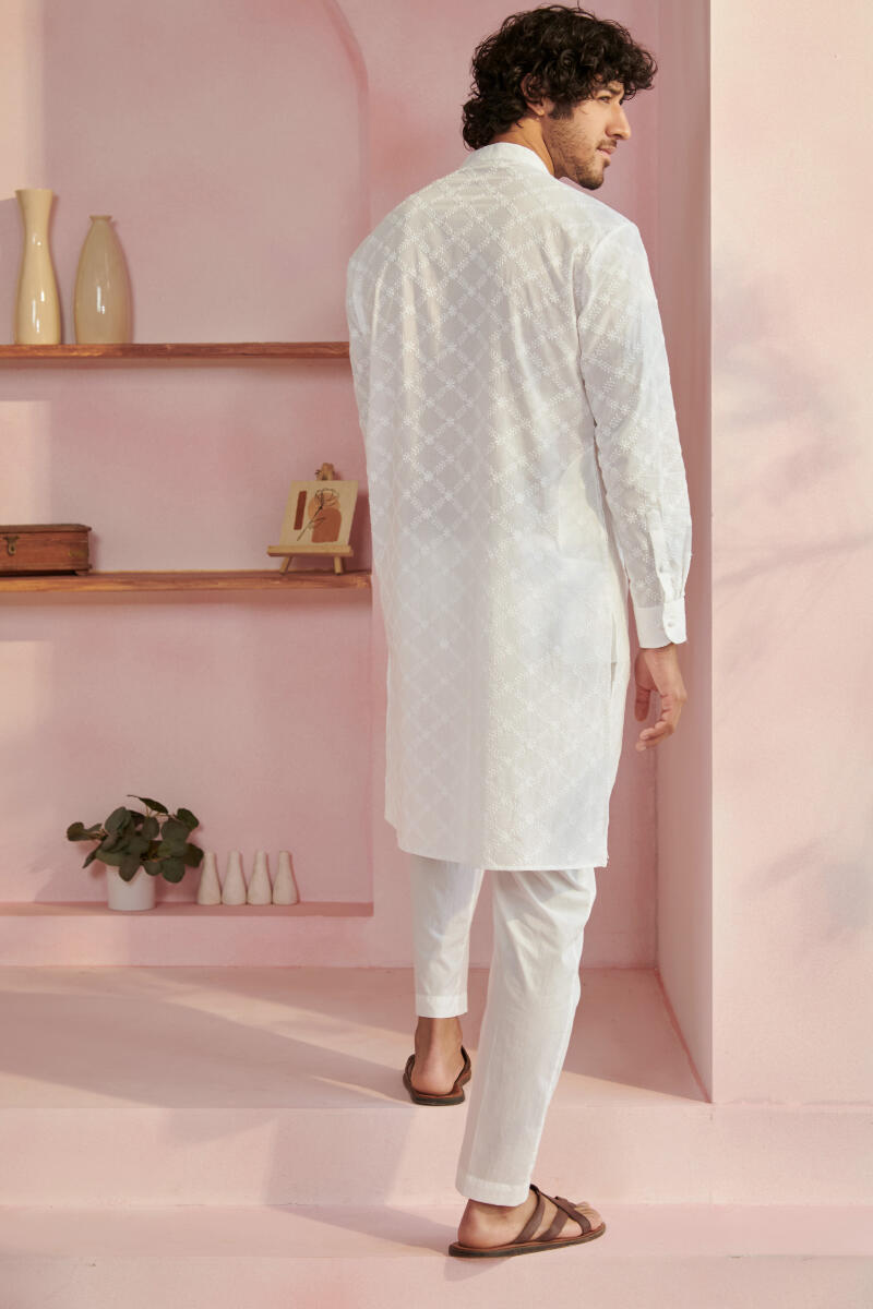 Raahat White Schiffli Kurta