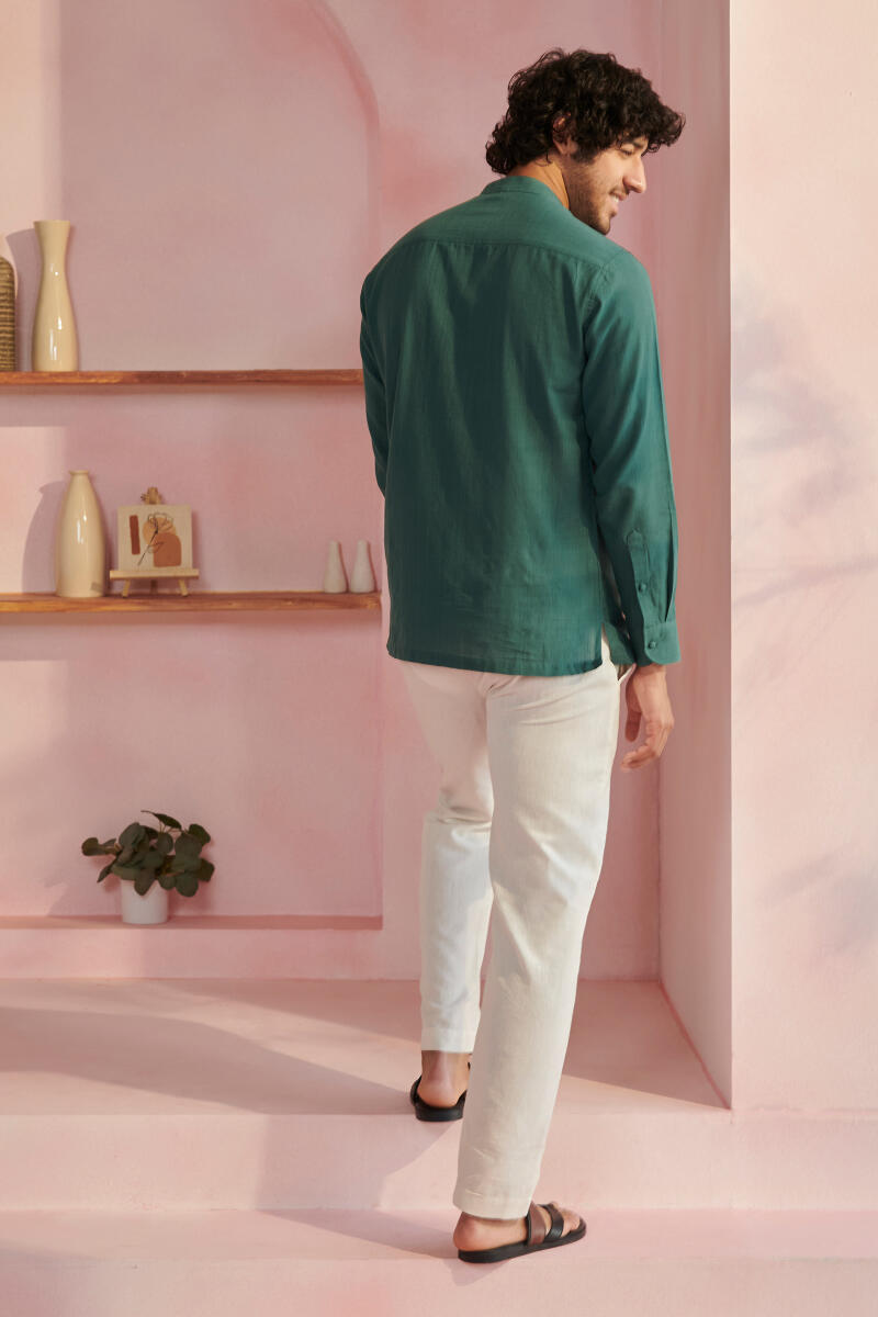 Zaid Pine Green Handloom Shirt