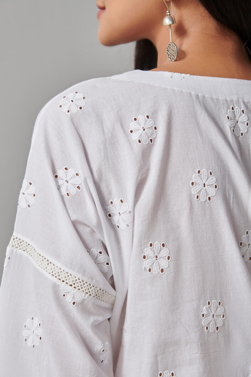 Raahat Shaheen White Schiffli Loungewear Set