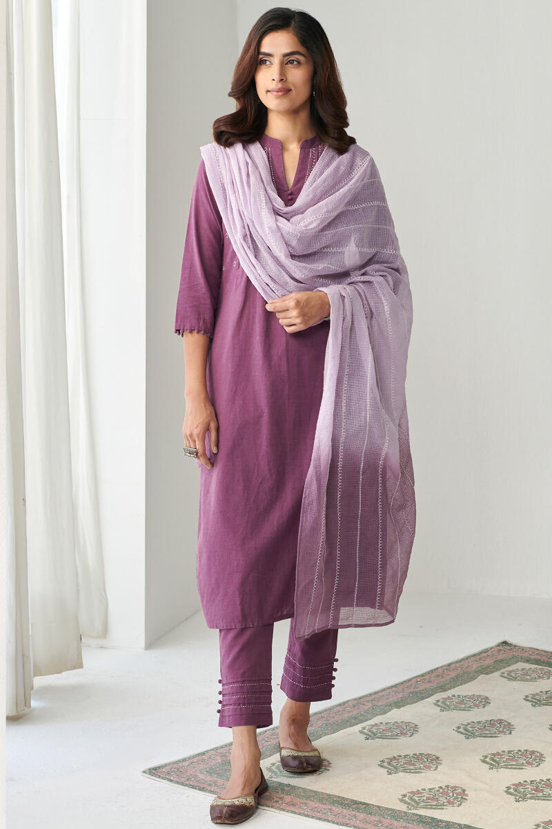Kashida Purple Kota Dupatta