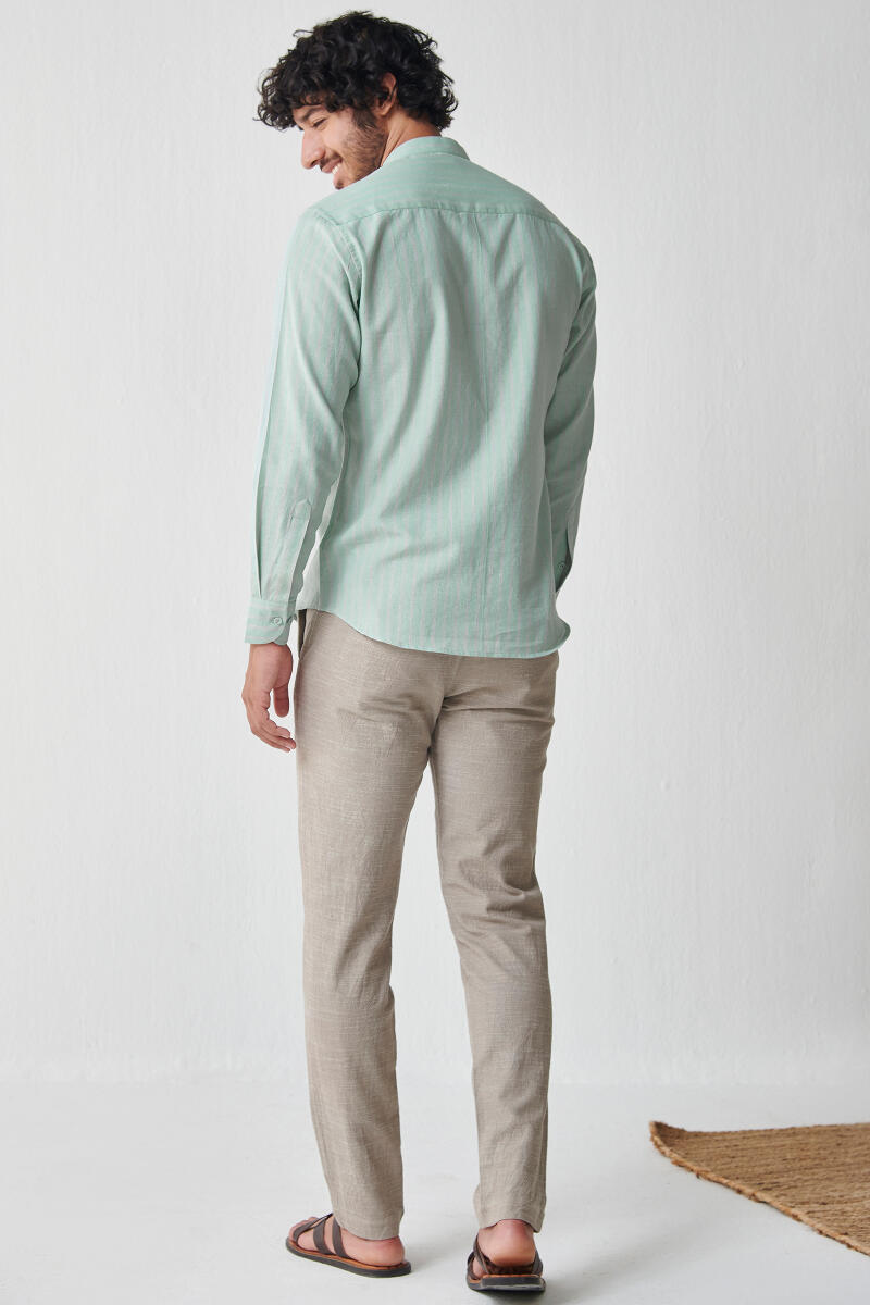 Zaid Sea Green Stripe Handloom Shirt