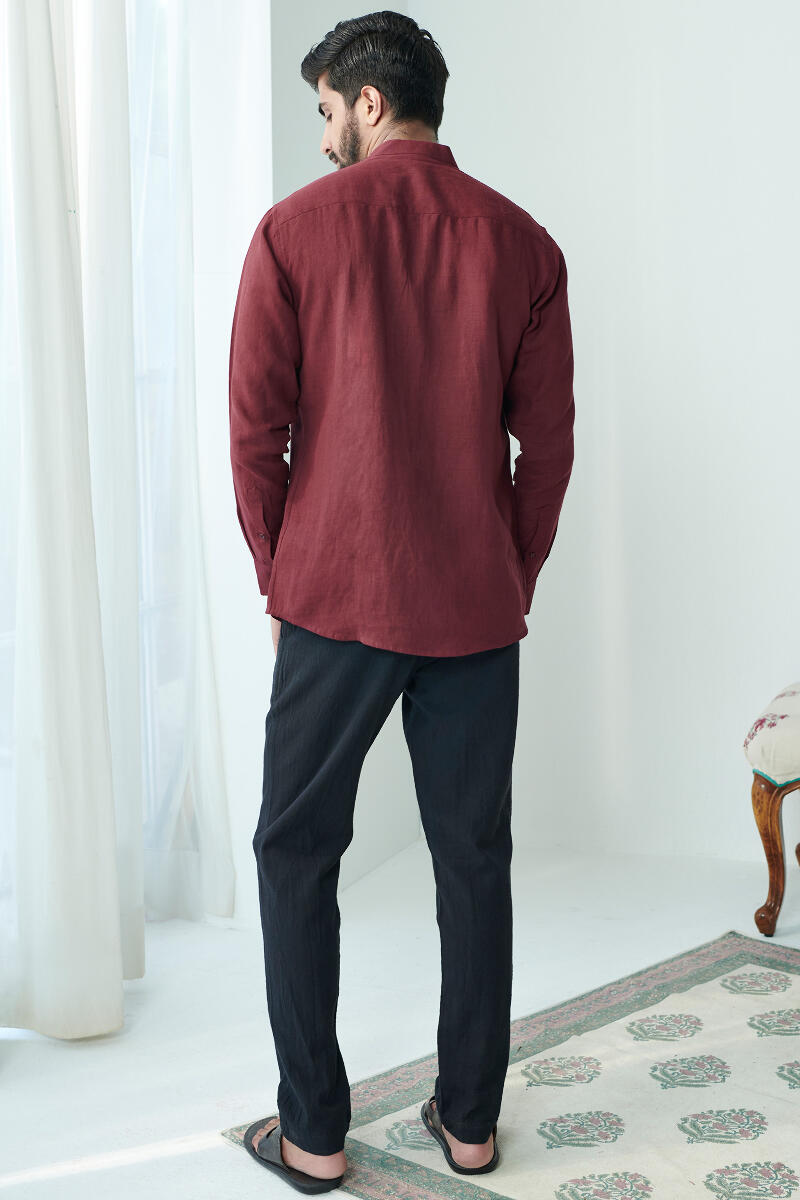 Zaid Maroon Linen Shirt