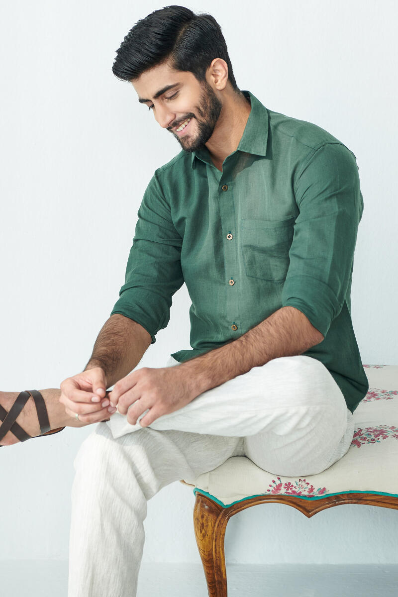 Zaid Green Cotton Linen Shirt