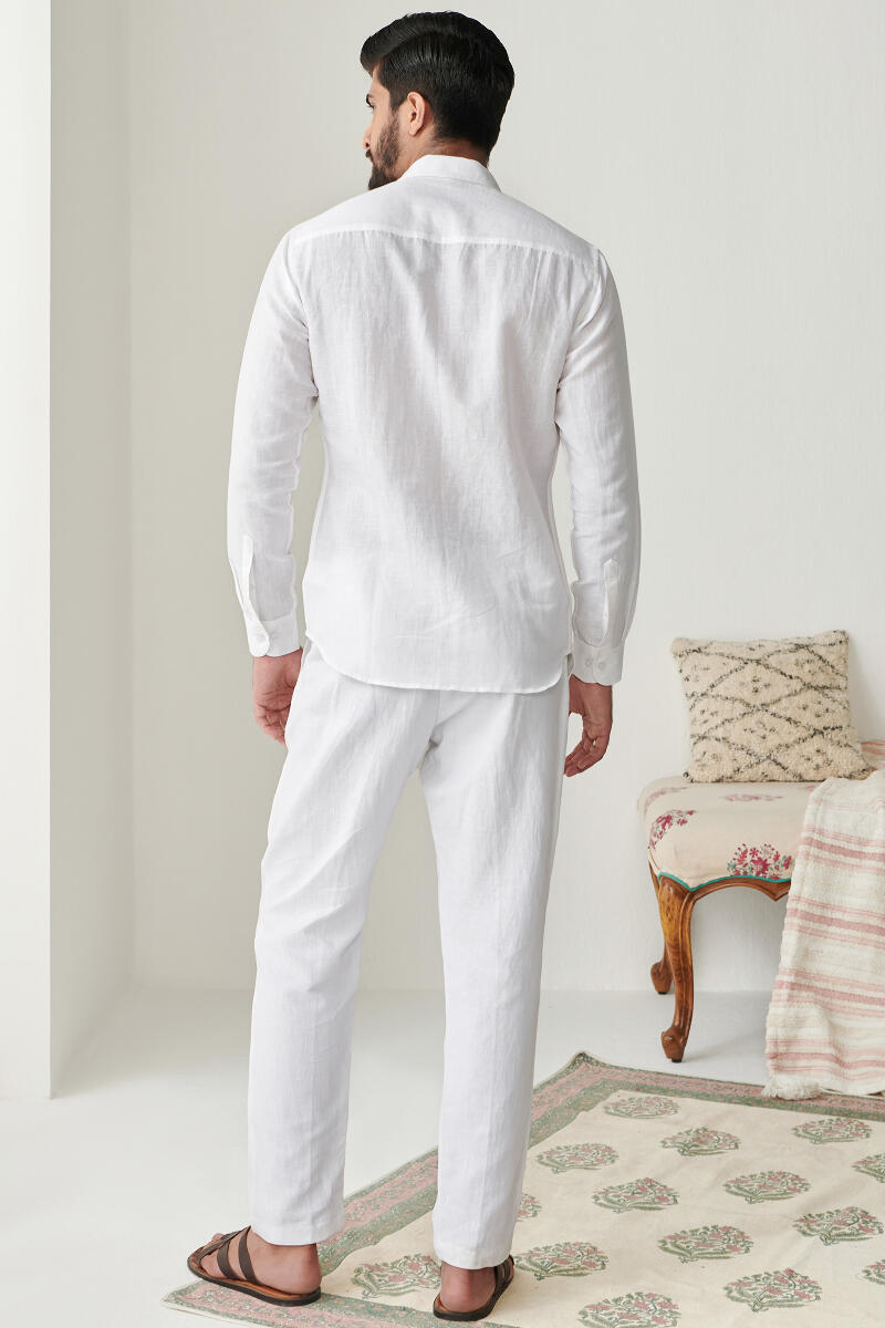 Zaid White Cotton Linen Shirt