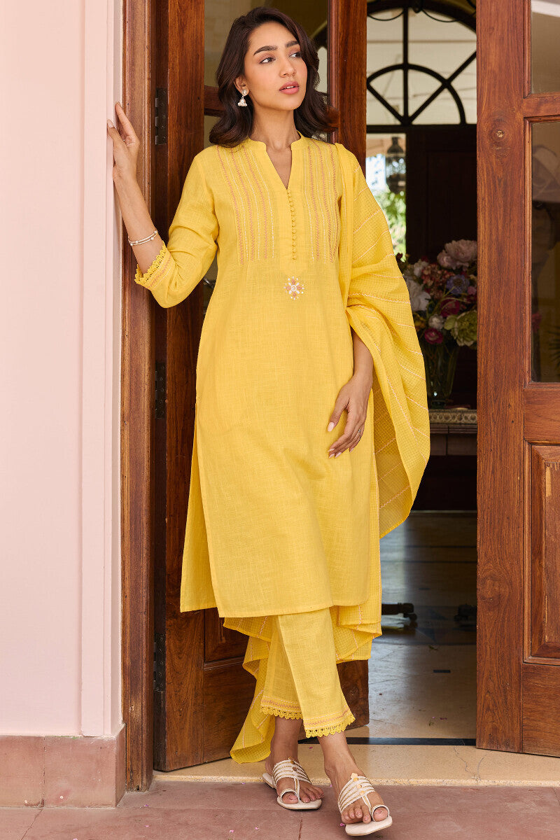 Kashida Kiara Yellow Dupatta
