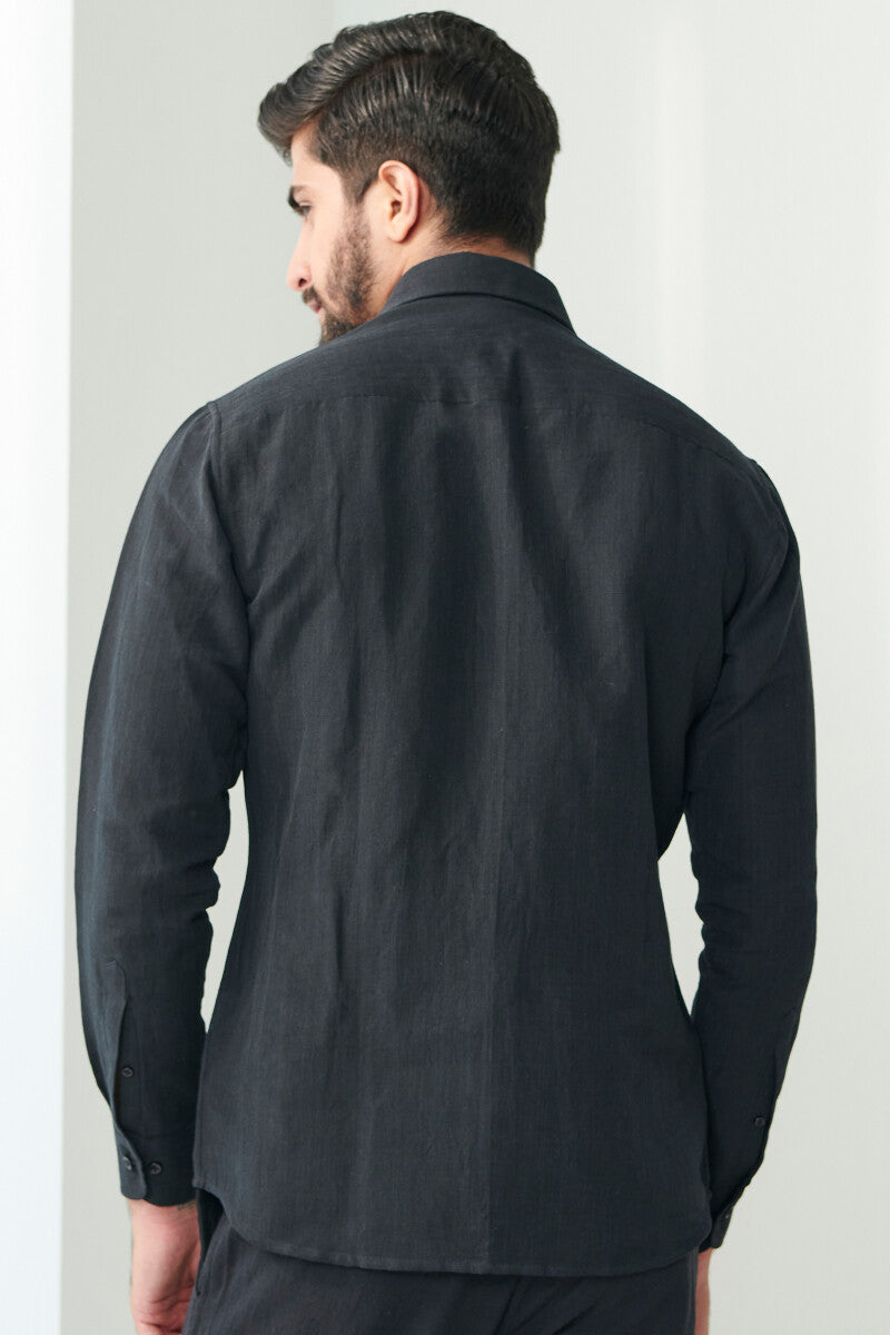 Zaid Black Cotton Linen Shirt