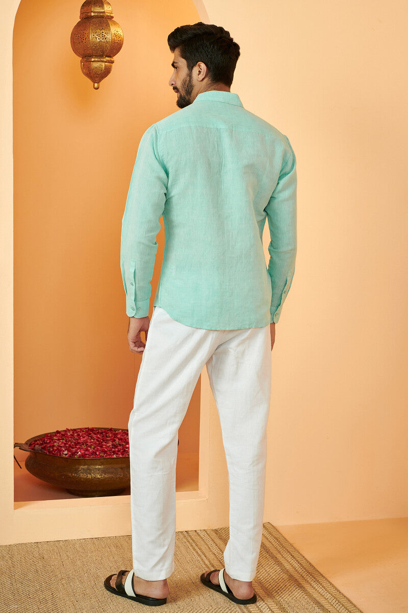 Zaid Turquoise Cotton Linen Shirt