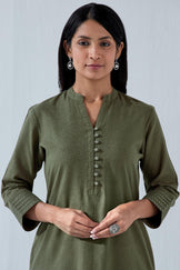 Nasrine Rehmat Olive Green Handloom Kurta