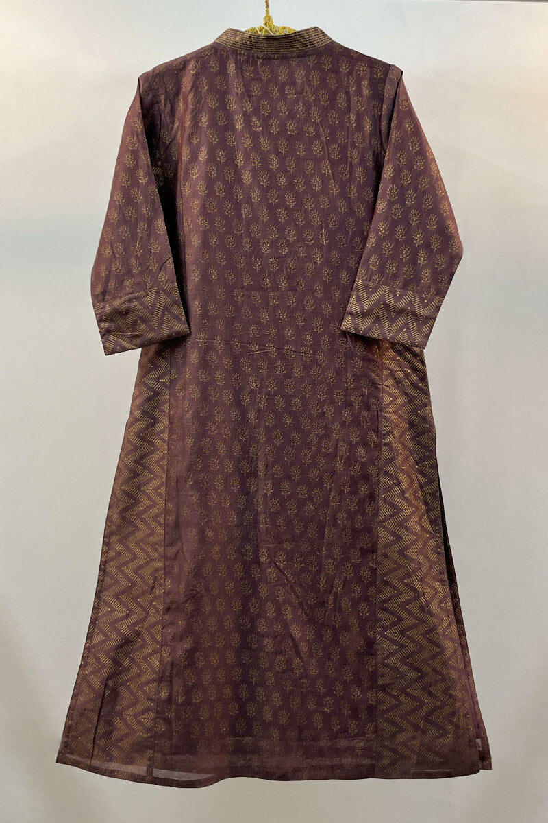 FG Specials: 1 Of 1- Purple Hand Block-Printed Chanderi Kurta