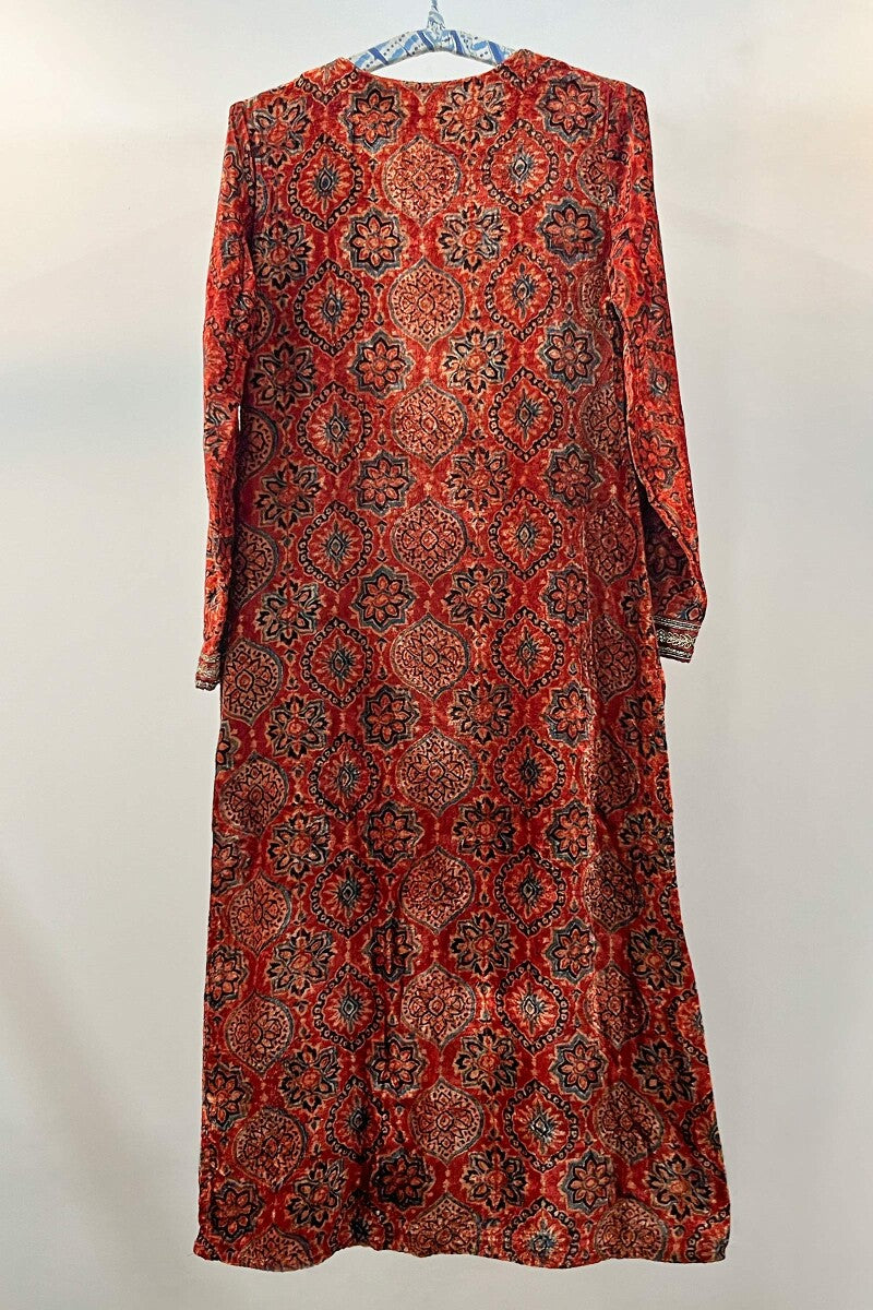FG Specials: 1 of 1- Red Ajrak Hand Block Printed Straight Cotton Kurta- Size XS
