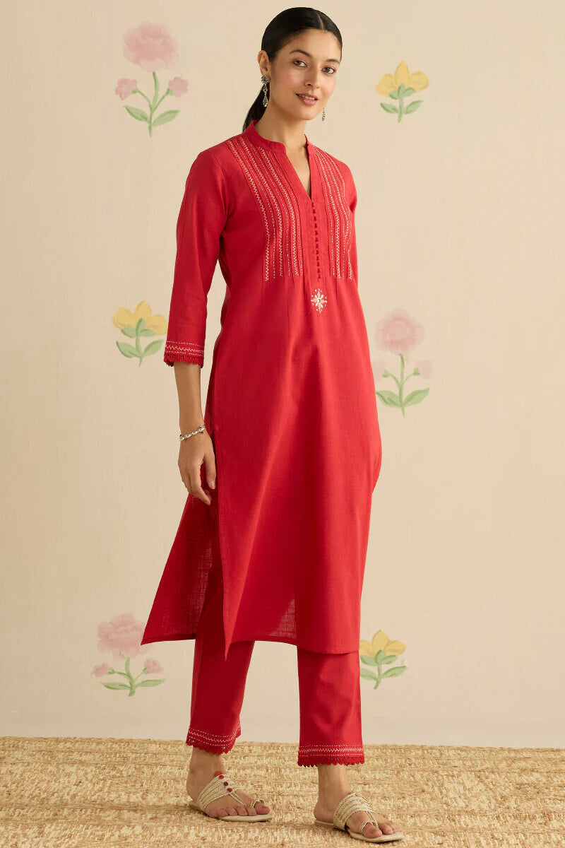 Surplus: Kashida Kiara Red Kurta