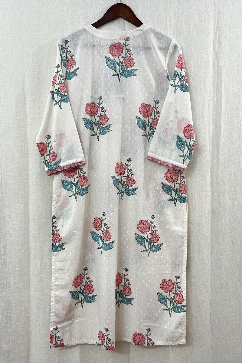 White Cotton Dobby Sanganeri Kurta