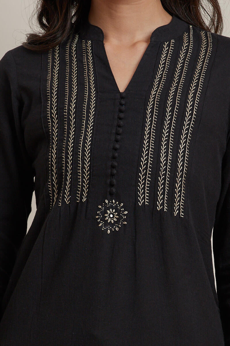 Kashida Black Kurta