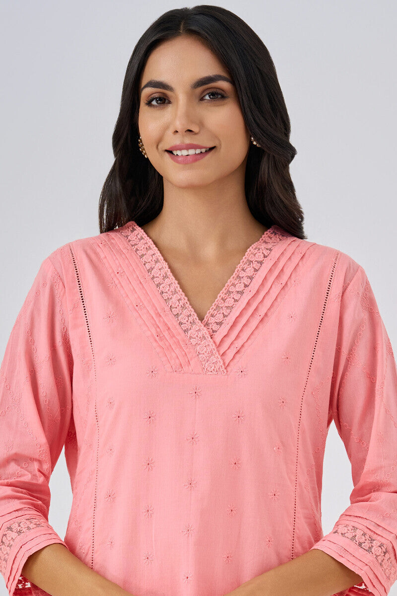 Roza Aliza Pink Schiffli Kurta