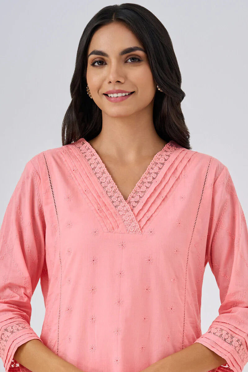Surplus: Roza Aliza Pink Schiffli Kurta