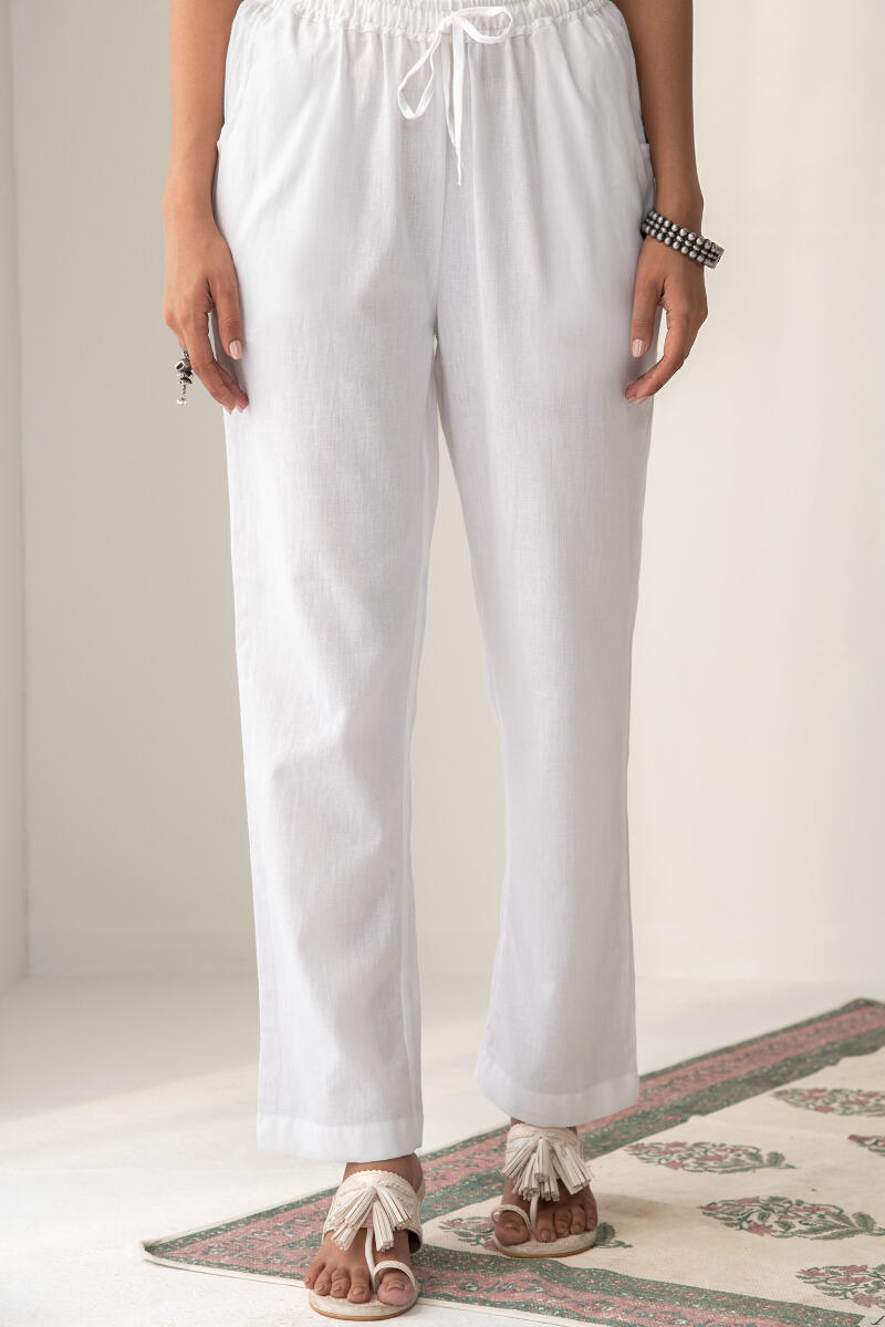 Roza White Flax Cotton Pants