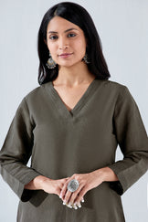 Naadirah Zoya Brown Cotton Linen Kurta