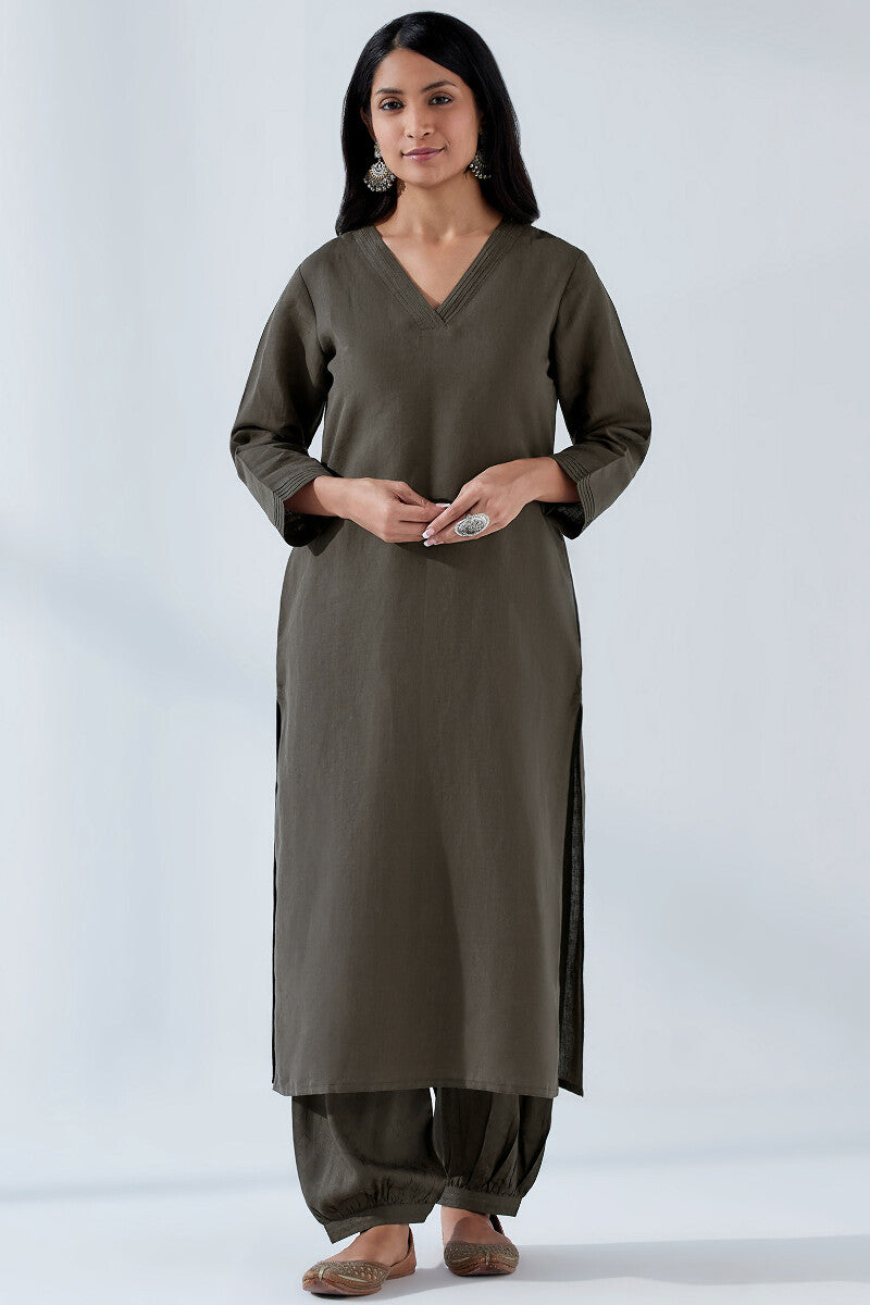 Naadirah Zoya Brown Cotton Linen Kurta